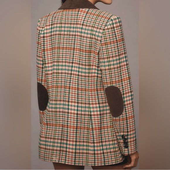 Anthropologie AVEC LES FILLES DOUBLE-BREASTED ELBOW-PATCH PLAID JACKET L NWOT - Picture 3 of 13